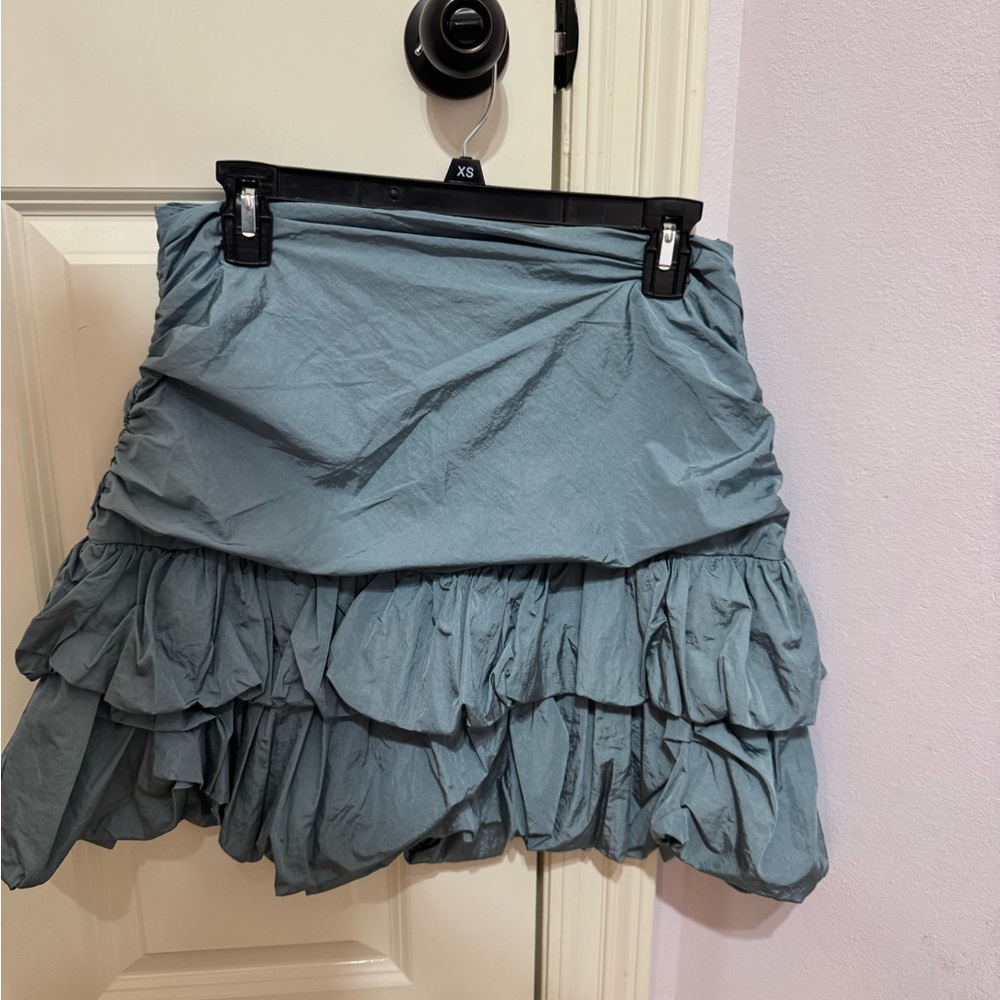 DO+BE Blue Bubble Mini Skirt with Ruched Ruffles
